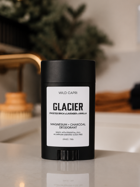 wild capri Glacier birch, lavender and vanilla magnesium & charcoal deodorant